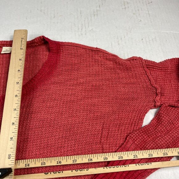 Anthropologie MOTH Sweater XS Red Waffle Knit Slouchy Oversized Pocket Cozy Fall - Picture 7 of 10